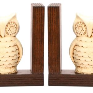 Niryat buisness Wholesale Handmade 13” Wooden Owl Bookend – Bulk Buy Antique-Look Home Décor Book Accessories from India