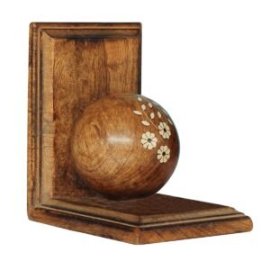 Niryat buisness Bulk Wholesale Handmade Mango-Wood Bookends with Carving & Acrylic Inlay on Wooden Ball – Bookshelf Accessories – Rich Home / Office Décor