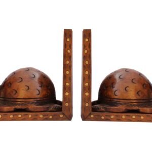 Niryat buisness Bulk Wholesale Handmade 10” Kadam Wood Bookend with Tortoise Carved & Enhanced with Brass Inlay Work – Antique-Look Décor from India