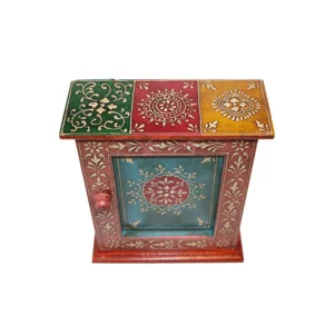 Niryat business  8"L x 3"W x 9.5"H inch handmade wooden key holder, floral design on the exterior, wall-mounted decor, keeps your keys organized in style, creation of skilled artisans