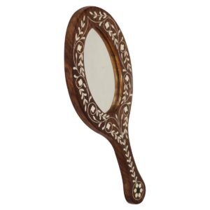 Niryat Business Bulk Wholesale Hand Held Mirror - 13.4” Handmade Decorative Wooden Mirror Decorated with Acrylic Inlay Art - Ethnic & Thoughtful Gifts for Women from India