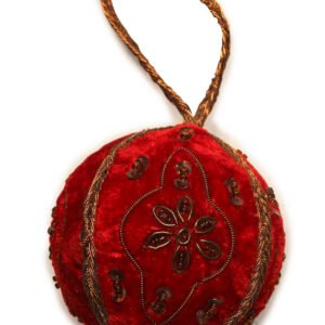 Niryat Business 2.5"x 2.5" Classic Red Velvet Zari thread Christmas Ball